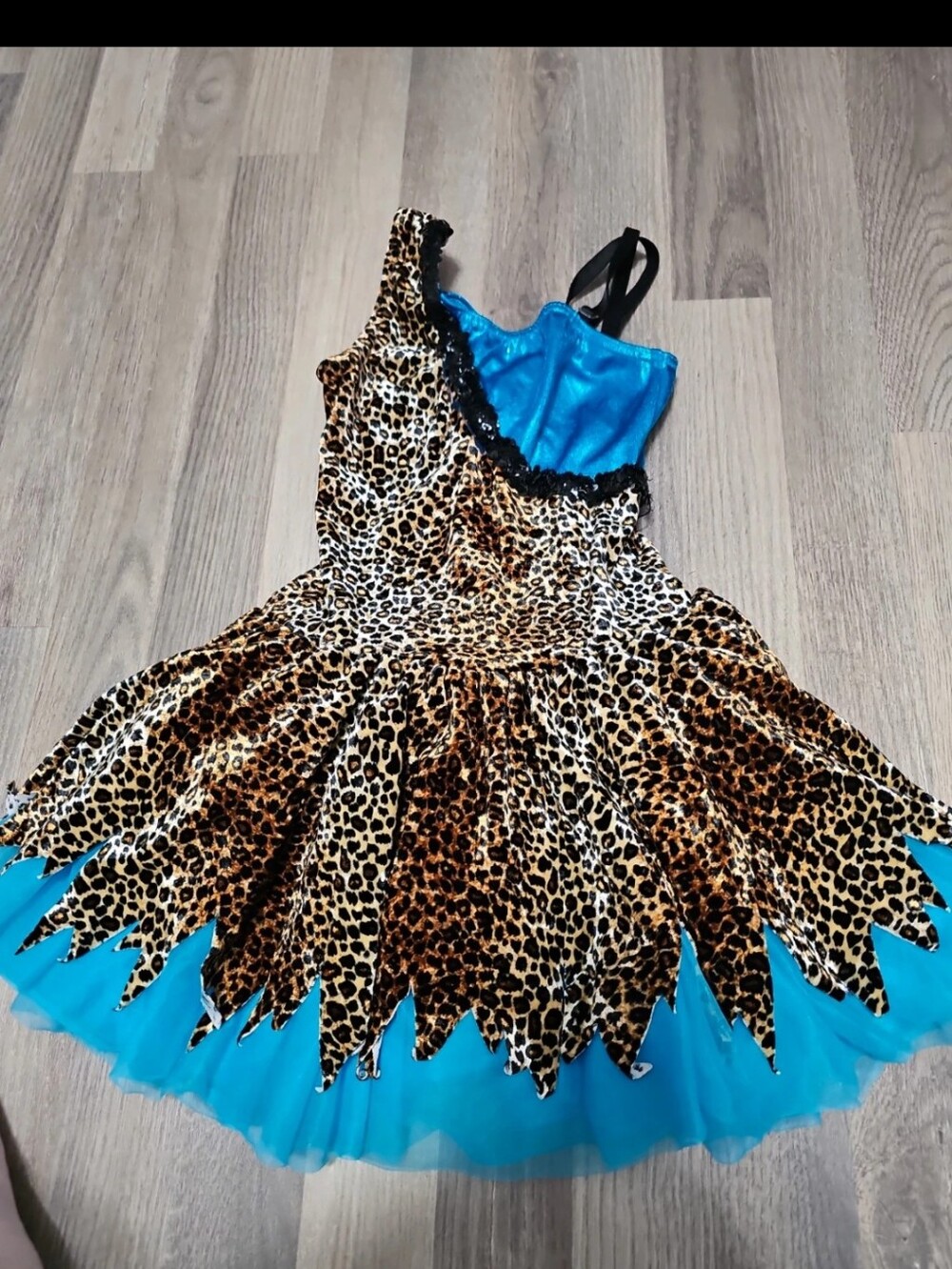 Girls Leopard Print and Turquoise Dance Costume